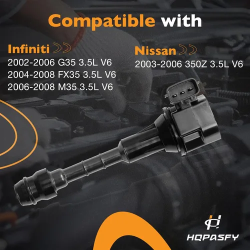Miniatura 2 de Paquetes de bobina de encendido HQPASFY, Compatibles con Infiniti G35/FX35/M35 2003-2008, Nissan 350Z 2003-2006 3.5L V6, Reemplaza # 22448-AL61C