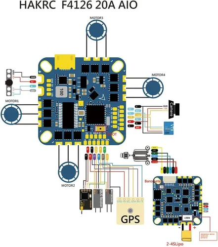Miniatura 7 de Controlador de vuelo F411 20A ESC AIO 2S-5S BLHELI_S MPU6000 compatible con receptor Frsky/Futaba/Flysky/TBS Crossfire/DSM-X DSM-2 (20A)