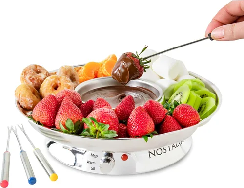 Miniatura 8 de Nostalgia Juego de fondue eléctrico para fiestas, olla de fusión de 10 onzas, 4 tenedores para asar y bandeja desmontable para servir, queso Negro