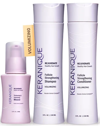 Keranique Juego de champú y acondicionador voluminizador con mousse espesante, kit de volumen enriquecido con queratina para cabello fino, dañado y