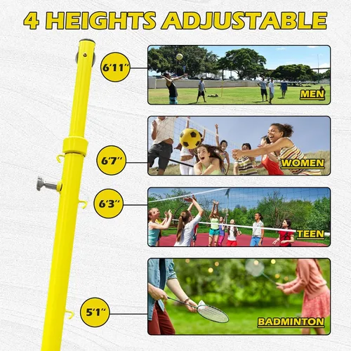 Miniatura 5 de Red de voleibol con postes, postes de voleibol resistentes para patio trasero, con estacas de metal y cuerda resistente al viento, altura ajustable