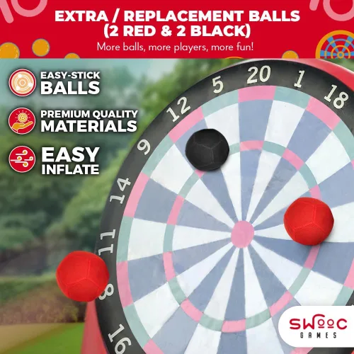 Miniatura 2 de SWOOC Games® - Bolas de repuesto para dardos gigantes - 2 rojas y 2 negras (7 pulgadas) - Pelotas inflables fáciles de pegar - Juegos gigantes al