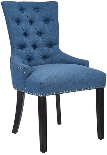 Miniatura 11 de CangLong Juego de 2 sillas modernas y elegantes tapizadas con botones y ribete de cabeza de clavo, para dormitorio, comedor, color azul