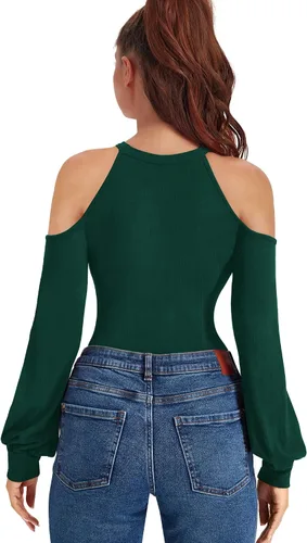 Miniatura 3 de HERLOLLYCHIPS Camisas acanaladas ajustadas de manga larga abombada para mujer