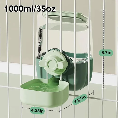 Miniatura 5 de Botella de agua de conejo de 35 onzas, dispensador de agua automático para colgar para mascotas para hurones, conejillos de indias, chinchilla, Verde