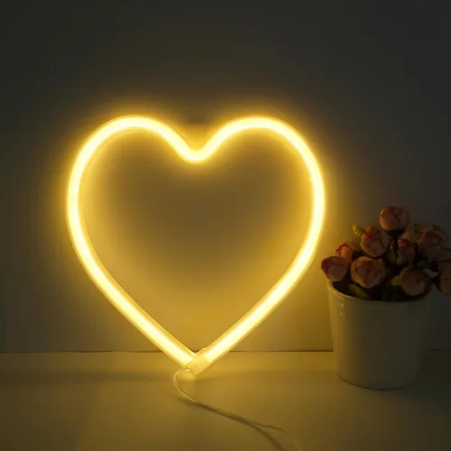 Luz LED de neón con forma de corazón, USB o batería, lámpara de neón en forma de corazón, luz nocturna decorativa para dormitorio, sala de estar,