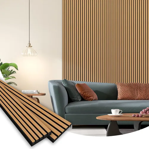 Miniatura 30 de Paneles acústicos de listones de madera, 94" x 23.6" cada panel de pared de listones de madera insonorizado - roble blanco, paquete de 2