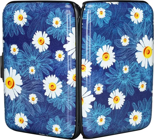 Miniatura 114 de ELFISH Mini cartera de aluminio RFID para tarjetas de crédito, funda de identificación de metal para hombres y mujeres, Happy Flower, Cartera Rfid