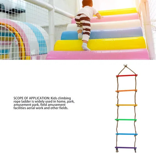 Miniatura 5 de Escalera de cuerda de escalada, escalera de cuerda de escalada para niños, resistente a la tracción, tejido multicapa, suave y colorido, accesorios