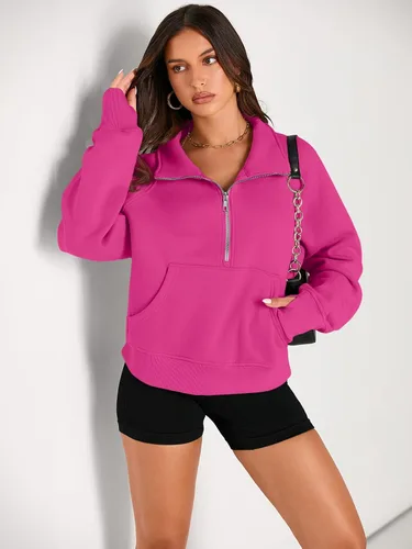 Miniatura 3 de AUTOMET Sudaderas con media cremallera para mujer, sudadera corta de vellón con cremallera de un cuarto, sudaderas con capucha para el otoño, a