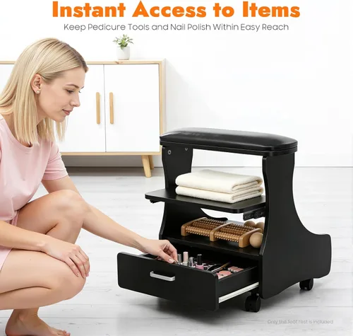 Miniatura 5 de Carrito de baño de pies de pedicura con ruedas, soporte de manicura, carrito portátil de esteticista para salón de belleza o spa de tecnología