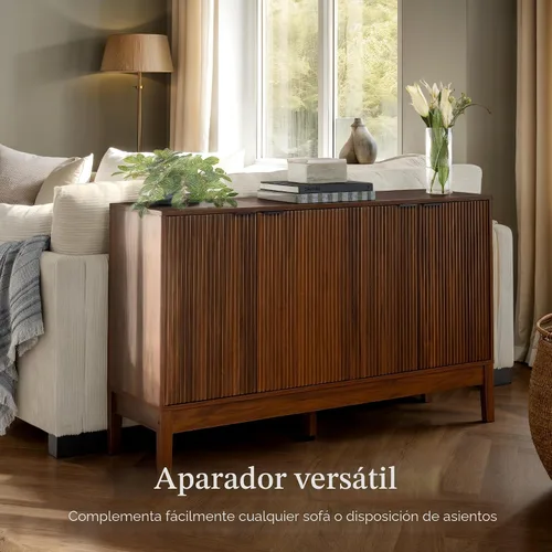 Miniatura 7 de Best Choice Products Armario de almacenamiento moderno de 4 puertas de 55 pulgadas, buffet, gabinete multimedia, armario, mesa de entrada, Nogal