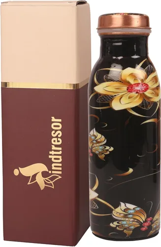 Miniatura 18 de Botella de agua de cobre puro - Hecha a mano - Beneficios para la salud ayurvédica - Grande 35 oz - A prueba de fugas - Fácil de llevar para Negro