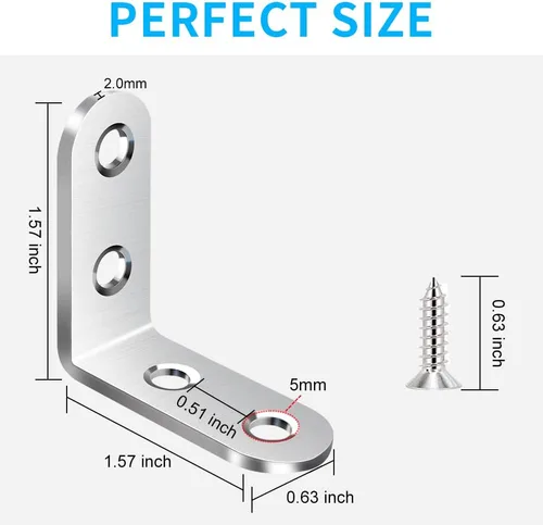 Miniatura 5 de Vicuna R 18 soportes en L, soporte de esquina de acero inoxidable para madera, soporte de metal en ángulo recto para muebles con 72 tornillos