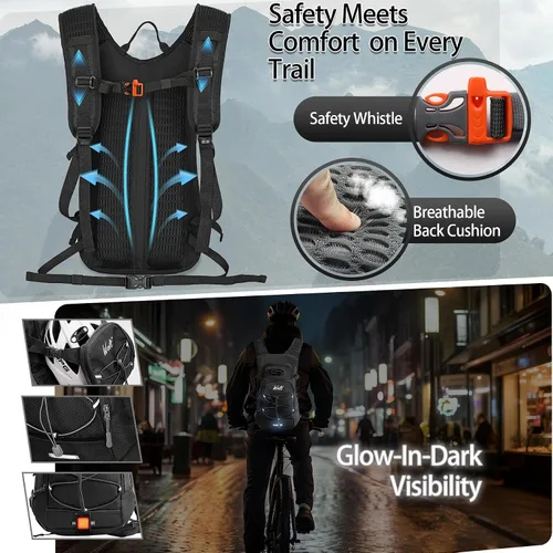 Miniatura 4 de WOLT Mochila de hidratación 18L para senderismo, mochila de agua con bolsa de agua de 2L para hombres y mujeres, paquete de hidratación para correr