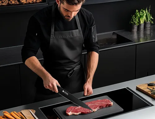 Miniatura 7 de WIZEKA Cuchillo de cocinero: 8 pulgadas: Cuchillo de cocina extremadamente afilado: acero inoxidable de alto carbono de espiga completa: cuchillo