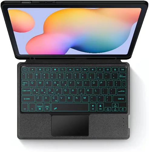 Miniatura 2 de Funda de teclado para Samsung Galaxy Tab S6 Lite de 10.4 pulgadas 2024/2022/2020 con panel táctil, retroiluminación inteligente de 7 colores, funda