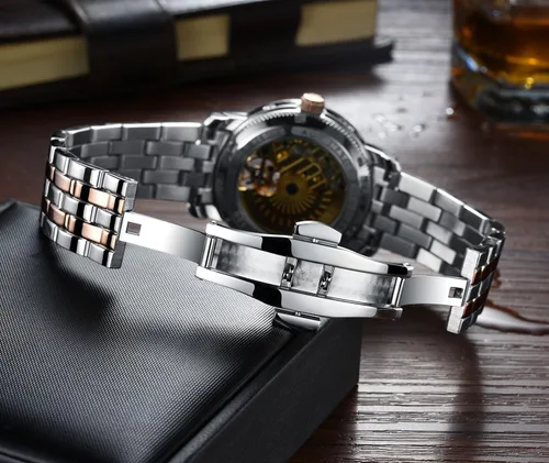 Miniatura 7 de PASOY Reloj de Hombre Automático Mecánico Tourbillon Acero Inoxidable Stell Fecha Dial Azul Reloj Esqueleto