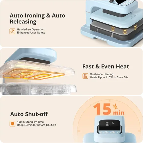 Miniatura 5 de HTVRONT Auto Heat Press 2 - Máquina de prensa de calor para camisetas con presión ajustable y mayor altura de calentamiento, se calienta rápido