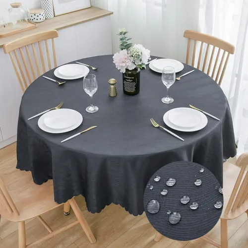 Miniatura 10 de Mantel redondo de jacquard de 63.0 in, resistente al agua, peso pesado, suave, lavable a máquina, color negro