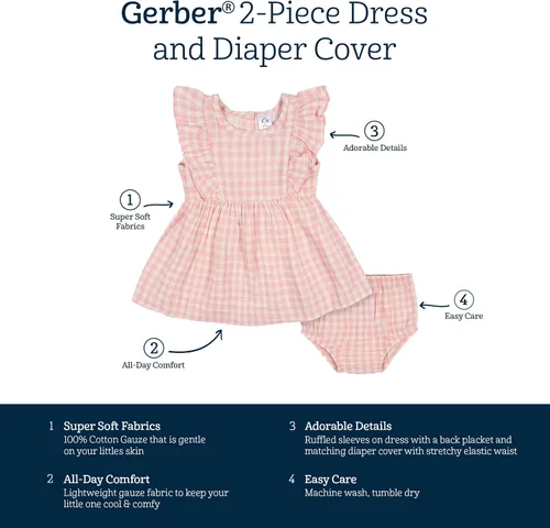 Miniatura 7 de Gerber Conjunto de 2 piezas de vestido y funda para pañales para niñas