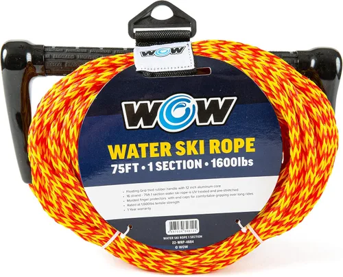 Wow Sports Cuerda de esquí acuático de 75 pies, tratada con rayos UV, resistencia de 1,600 libras, mango flotante, para wakeboard y wakesurf