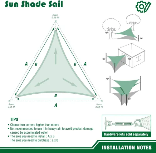 Miniatura 7 de Toldo Vela Triangular de Sombra 2'x2'x2' Toldo Resistente a los Rayos UV Cubierta para Patio Exterior Pérgola Patio Trasero Terraza Jardín Porche