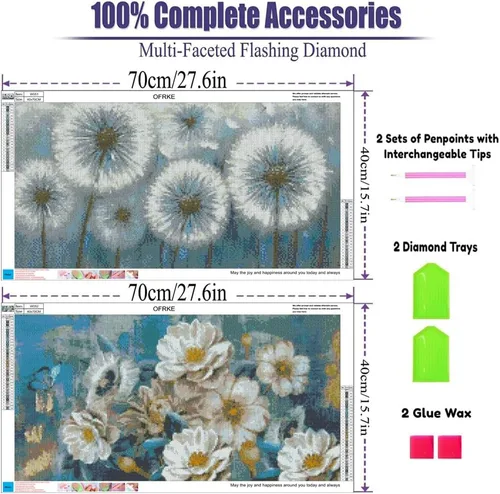 Miniatura 2 de Paquete de 2 Kits de Pintura de Diamantes, Grandes Kits de Pintura de Diamantes 5D DIY de Flor de Diente de León para Adultos, Arte y Manualidades