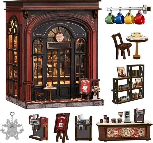 Miniatura 10 de Roroom Kit de casa en miniatura, kit mágico de rincón de libro con luz LED, rompecabezas de madera 3D, kit de casa de muñecas en miniatura para Casa