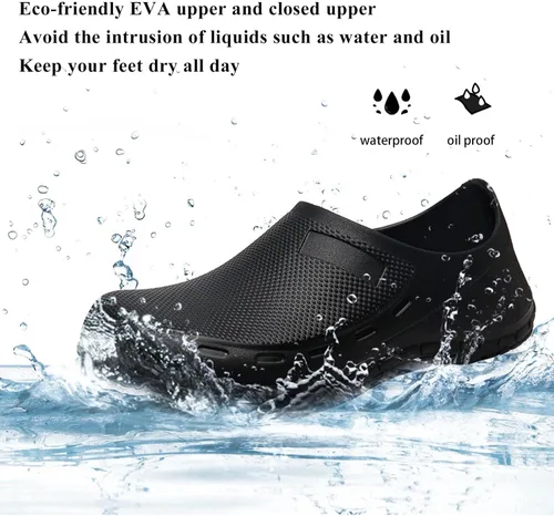 Miniatura 2 de Haifago Zapatos de chef antideslizantes para hombre, zuecos de trabajo de cocina resistentes al aceite, zapatos de servicio de alimentos