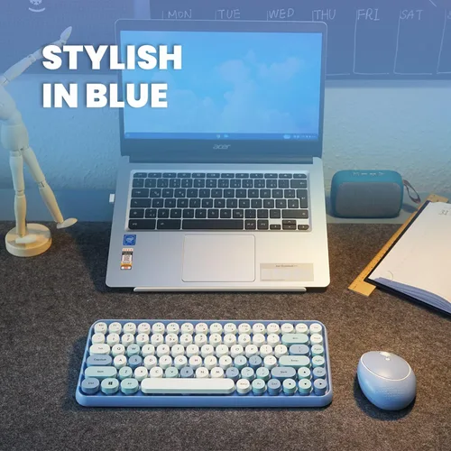 Miniatura 2 de Perixx PERIDUO-713BL Combo de Teclado y Ratón Inalámbrico Mini - Teclas Redondas Retro - Azul Pastel - Diseño de Teclado Inglés de EE. UU. (11909)