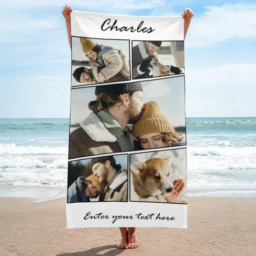 Miniatura 10 de Shapoo, Toalla de playa personalizada con 2 fotos, toalla de baño con nombre personalizado con fototexto, toalla de piscina de microfibra de 30 x 60