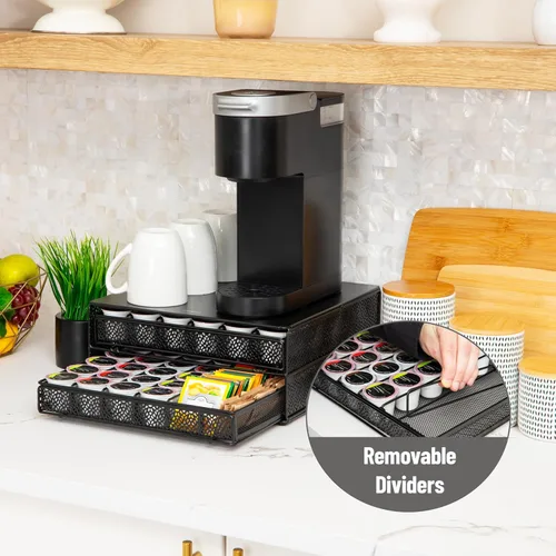 Miniatura 10 de Mind Reader Organizador de cápsulas de café de una sola porción con 2 cajones, capacidad para 72 cápsulas, malla metálica, 13"L x 12.75"A x 5"Al