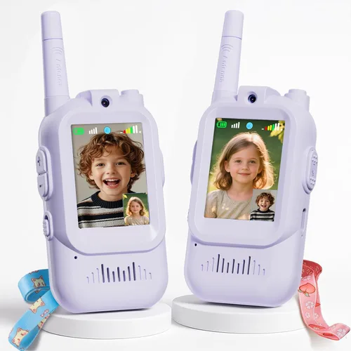 Miniatura 10 de Walkie Talkie para niños con video: paquete de 2 juguetes recargables para niños pequeños con cámara HD y cambiador de voz, juguetes de regalo