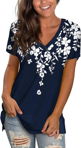 Miniatura 22 de Sipaya - Camiseta de mujer con cuello en V, básica, de ajuste suelto, manga corta, estilo casual