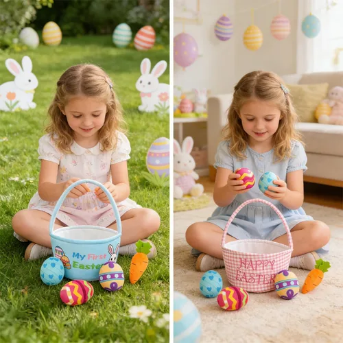 Miniatura 4 de Cesta de peluche de conejo de Pascua, paquete de 5 juguetes de peluche de zanahoria de huevo de Pascua, cestas de regalo para bebés, juguete de caza