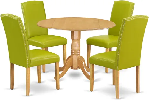 Miniatura 16 de East West Furniture DLEN3-BLK-69 - Juego de muebles de comedor de 3 piezas que contiene una mesa de comedor redonda con gotas y 2 sillas tapizadas