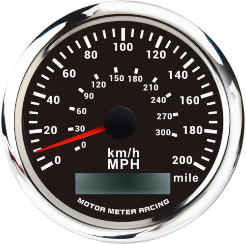 Miniatura 7 de MOTOR METER RACING Serie Pro W 85mm 3-3/8" Velocímetro GPS digital Odómetro 193 km/h Esfera negra LED blanco Impermeable para coche, camión, barco