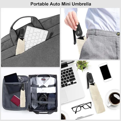 Miniatura 67 de LEAGERA Paraguas de viaje compacto para bolso, mango plano, impermeable para lluvia ligera