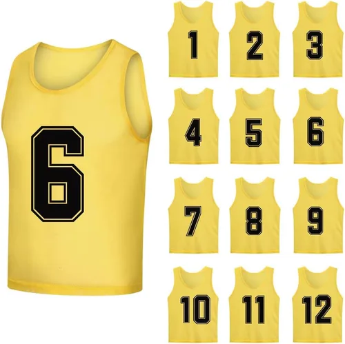 Miniatura 7 de Paquete de 12 (1-12) Pinnies/baberos de entrenamiento de fútbol/camisetas de baloncesto para niños, jóvenes y adultos