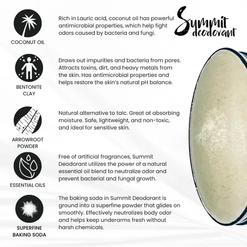 Miniatura 3 de Desodorante natural sin aluminio para hombres y mujeres, control de olores de larga duración con arrurruz, bentonita y aceites esenciales, 2.65