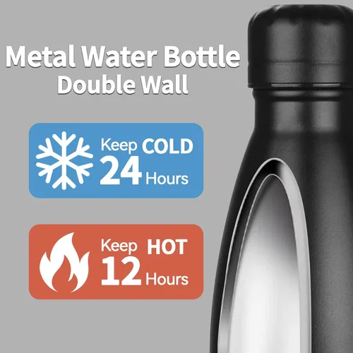 Miniatura 3 de OWS - Botellas de agua aisladas de 17 onzas a granel paquete de 1/2/4 botellas de agua deportivas de metal, botella de doble pared al vacío sin BPA