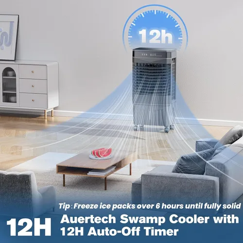 Miniatura 2 de Auertech Enfriador de aire evaporativo, enfriador de pantano de 1800 CFM con tanque de agua de 5.3 galones y 6 paquetes de hielo, 3 modos y 3