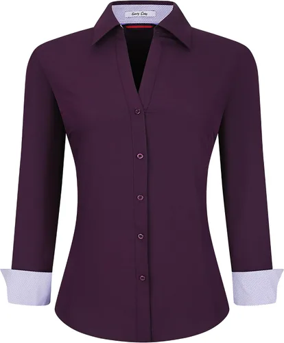 Miniatura 31 de Esabel.C Camisas de manga larga con botones para mujer, ajuste regular, blusa de trabajo elástica