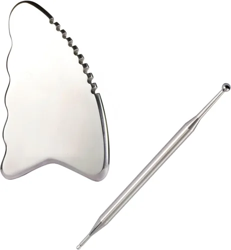 Juego de masajeador Gua Sha de acero inoxidable, 2 herramientas faciales con bolígrafo de acupuntura para cuerpo, drenaje linfático, reduce la