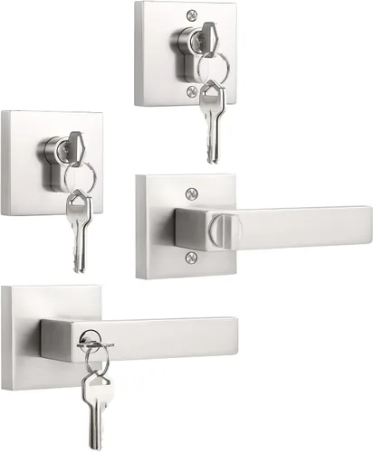Miniatura 41 de KNOBWELL - Pomo resistente para puertas exteriores con cerradura de seguridad de doble llave y cuadrada; juego de picaportes para puertas