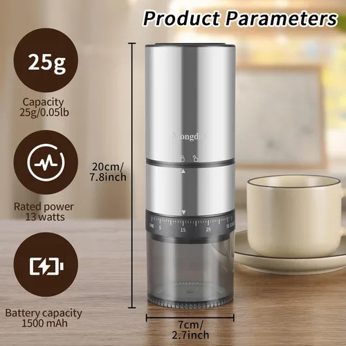 Miniatura 6 de Mongdio Molinillo de Granos de Café Eléctrico Portátil con 38 Configuraciones Ajustables, Molinillo de Café Eléctrico de Rebaba con Núcleo de Acero