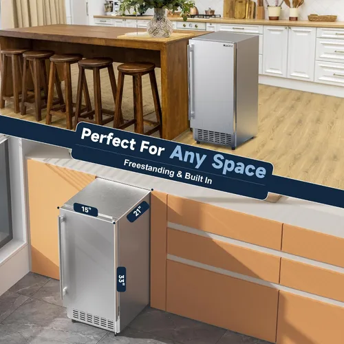 Miniatura 6 de Coolski Máquina de hielo comercial debajo del mostrador de 15 pulgadas de ancho, 130 libras/día de limpieza automática, almacenamiento de 30 libras