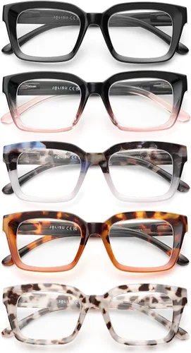 JOLISU - Paquete de 5 lentes de lectura para mujeres, lentes de computadora con bloqueo de luz azul, bisagra de resorte Varios colores