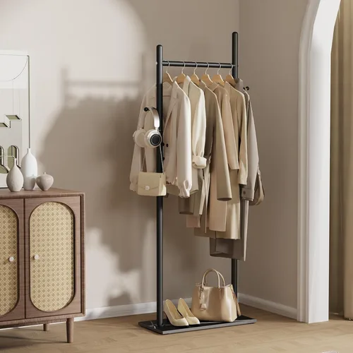 Miniatura 3 de Nianerfaya Perchero con 2 ganchos, almacenamiento de ropa de pie para interiores, perchero para colgar ropa para dormitorio, perchero de metal